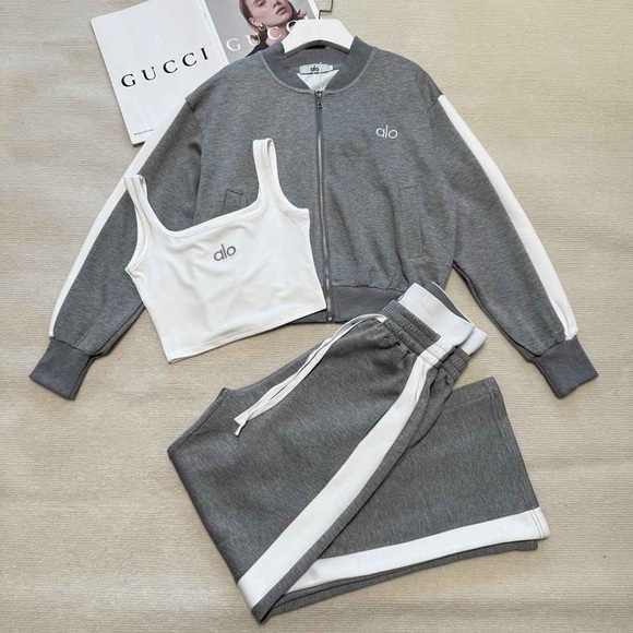 ALO Yoga Tops - ALO Yoga Gray and White Sweatshirt and pants set